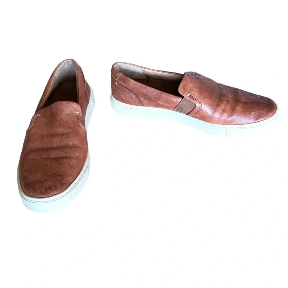 Frye Ivy Leather Slip On Sneakers 6.5 Cognac Brown Minimalist